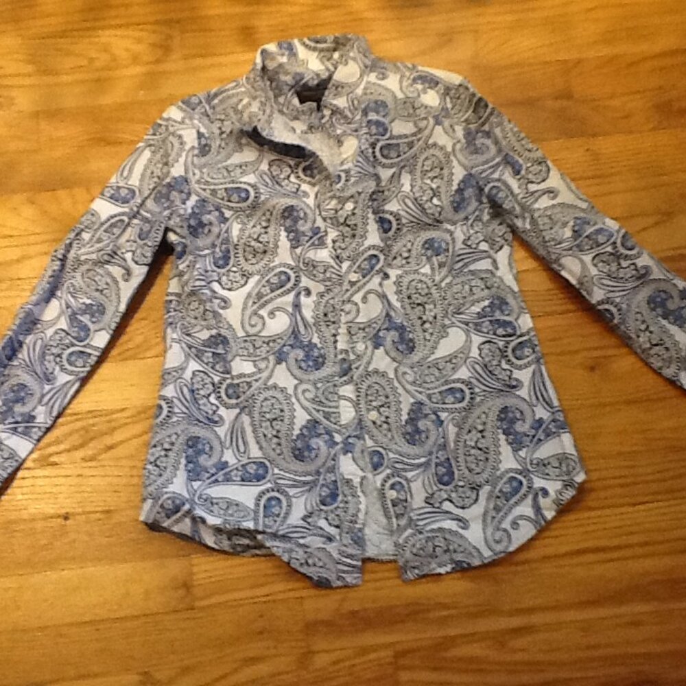 White and Paisley Poplin Button Down Blouse